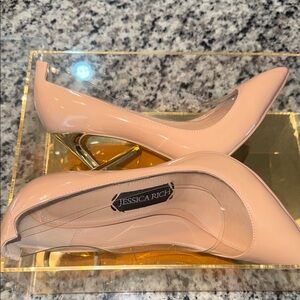Jessica Pale Pink Patent Pointed-Toe Pumps